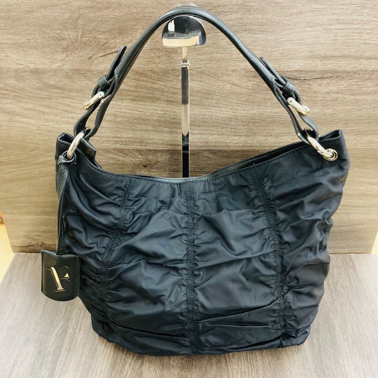 FURLA フルラ ハンドバッグ ナイロン×レザー ブラック 127640 - メルカリ