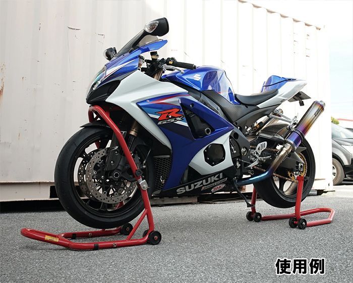 モーターサイクル フロントスタンド リアスタンド 2台 セット 高さ 5段階 調整式 レッド 赤 耐荷重 320kg ステアリングステム 7サイズ アタッチメント L型 傷防止 保護パッド付 タイヤ フロントフォーク 交換 オートバイスタンド オフロード 旧車