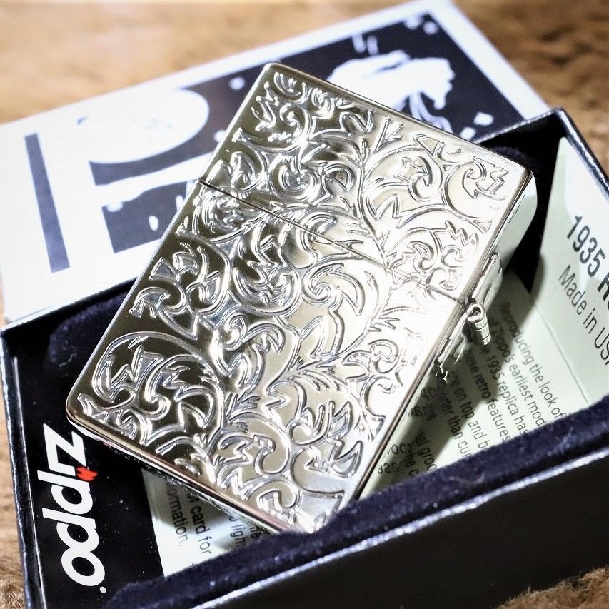 ZIPPO】1935 レプリカ 両面アラベスク シルバー 四角いジッポ 銀