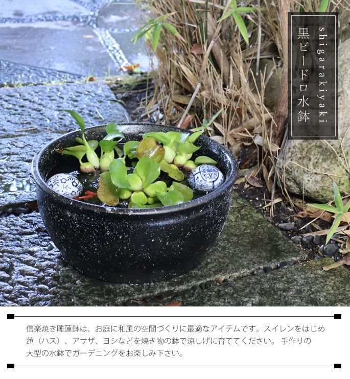 信楽焼　炭化ビードロ岩肌つくばい Amazon | 信楽焼 蹲 窯肌 つくばい（竹、柄杓付）【tu-0006】 し
