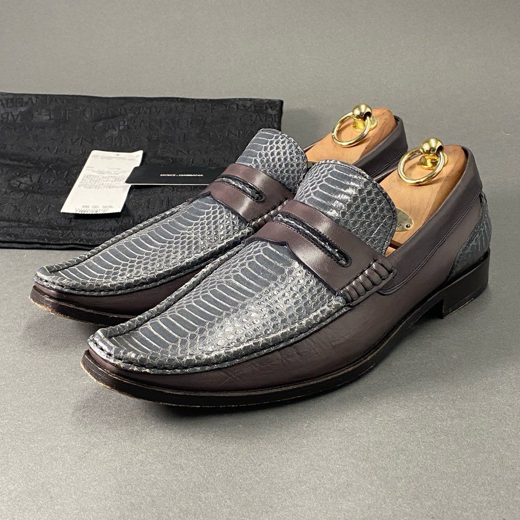 未使用　ドルチェアンドガッバーナ　パイソン柄ローファー　ネイビー 6 25cm 未使用 ドルチェアンドガッバーナ パイソン柄ローファー ネイビー 6 25cm