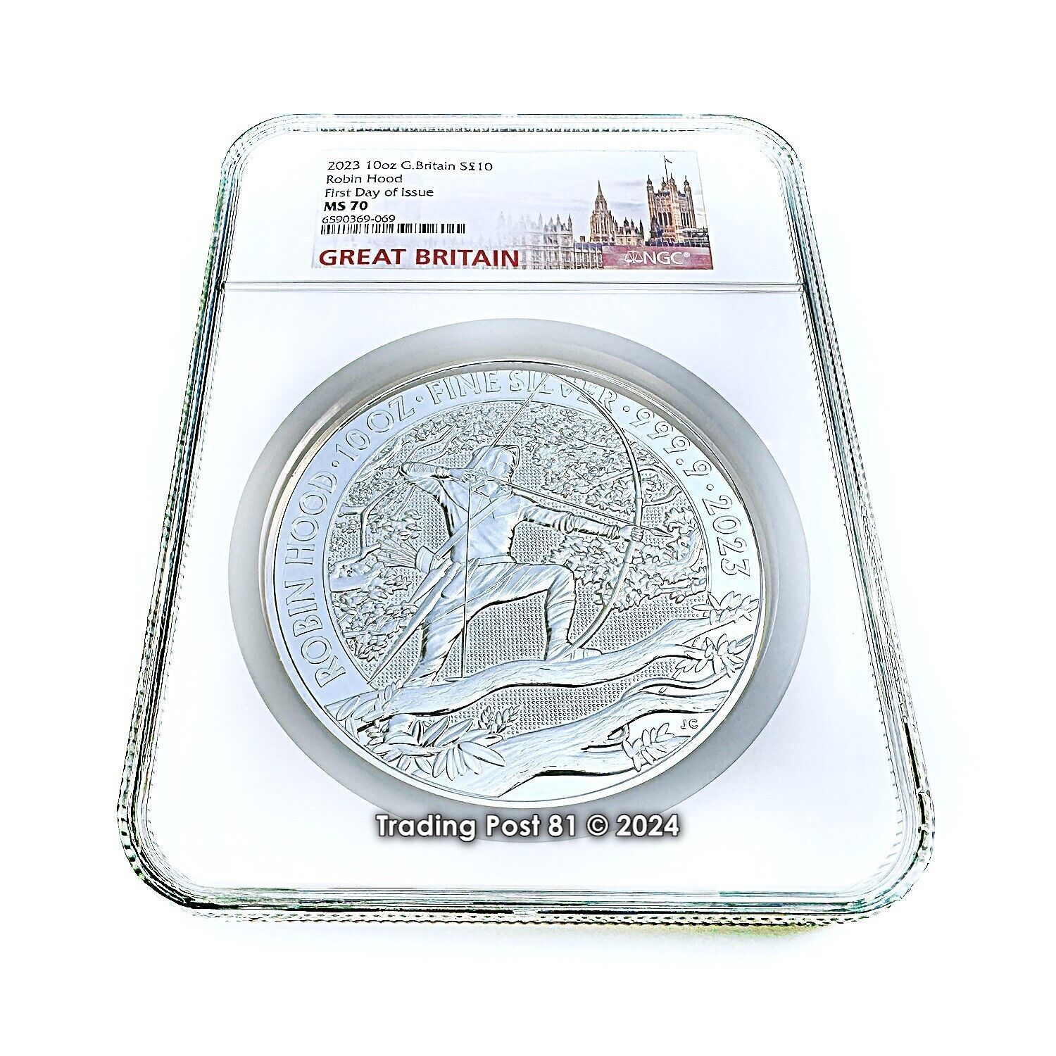 2025 GREAT BRITAIN - 10 Ounces Pure Silver Coin Robin Hood - NGC Cert. MS 70