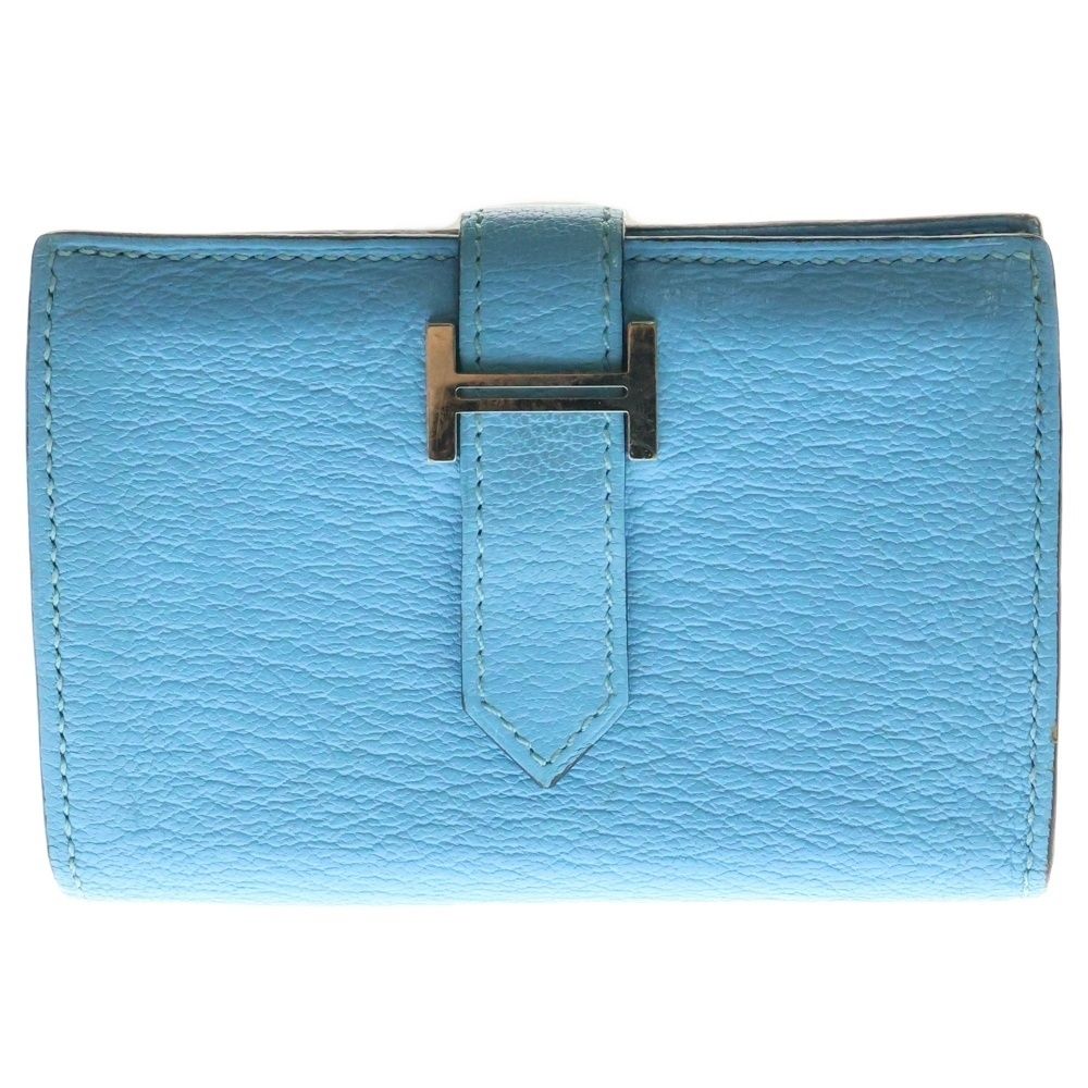 HERMES エルメス ベアン カードホルダー シェーブル カードケース シルバー金具 C刻印 ブルー