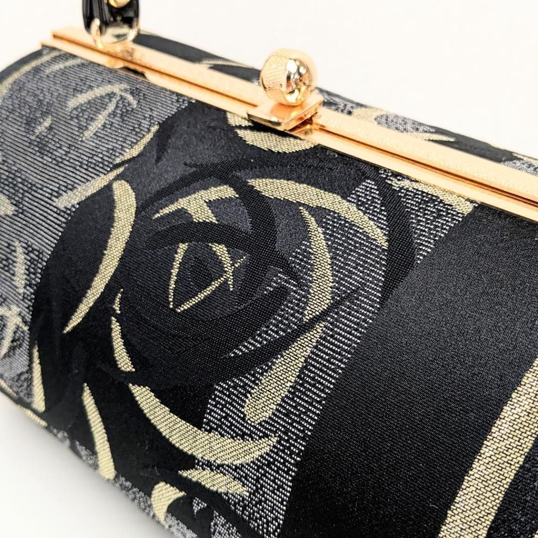 和装 草履バッグセット 帯地 麻の葉 黒×金 3枚芯 フリーサイズ k16-16 和装 草履バッグセット 帯地 麻の葉 黒×金 3枚芯 フリーサイズ k16-16