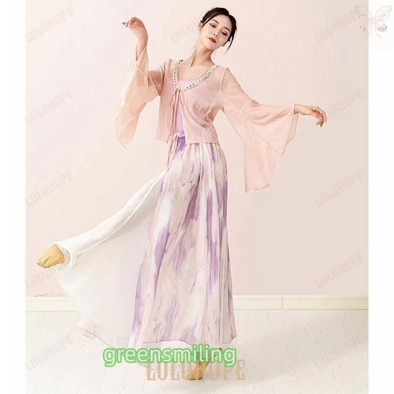 紫プリント ロング丈