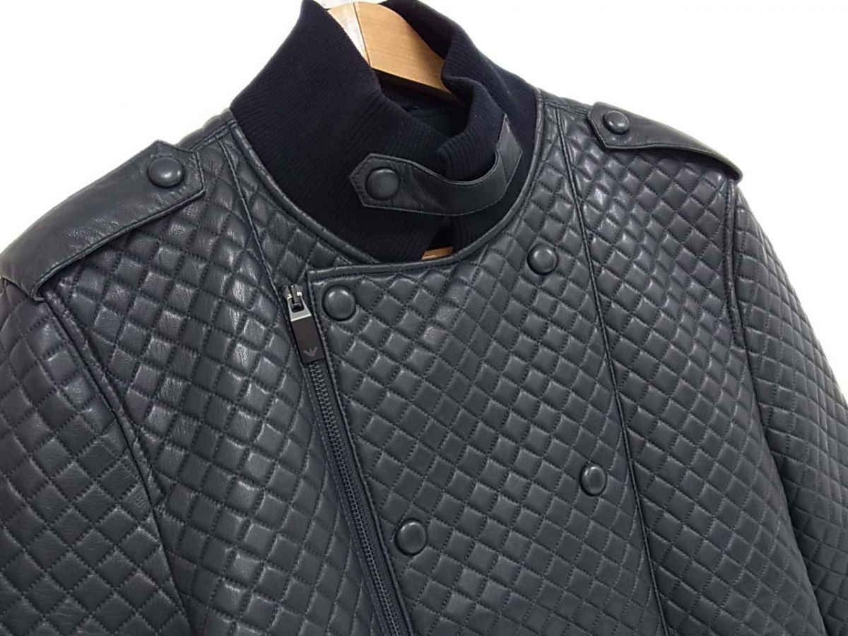 極美品 黒タグ 最高峰◇EMPORIO ARMANI キルティング ラムレザー 