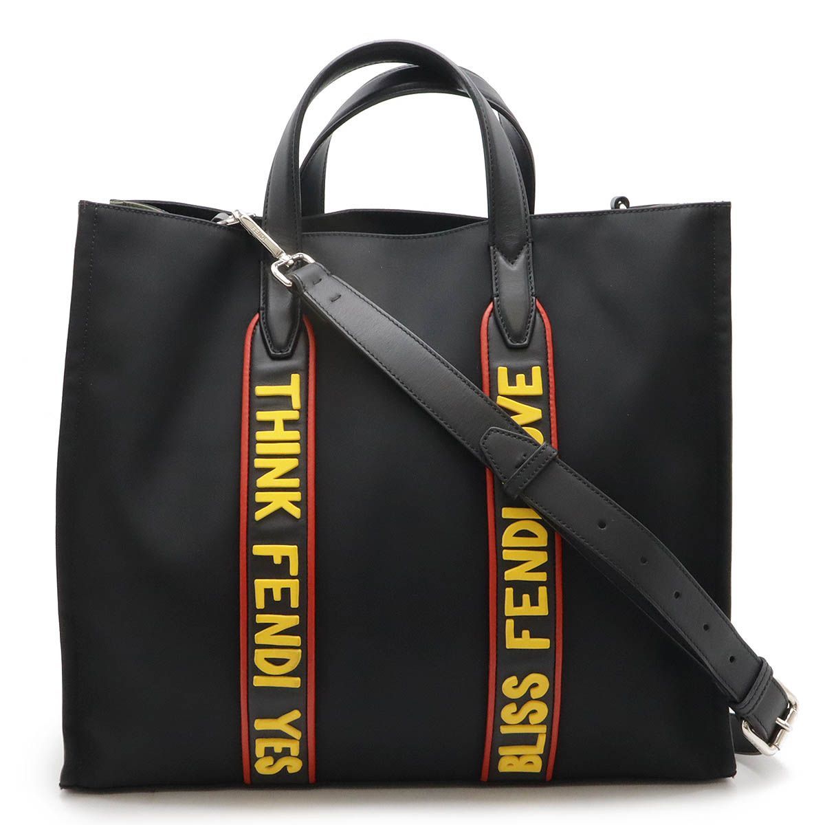 FENDI フェンディ ボキャブラリー トートバッグ ラージトート 2WAY ショルダーバッグ ナイロン レザー ブラック 黒 カーキ 7VA390
