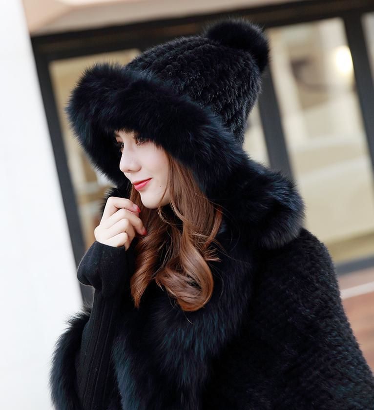 ◆フォックスとミンク編みこみ帽子