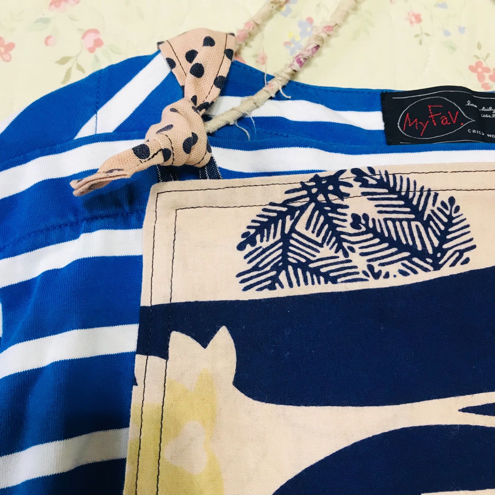 1017 胸当て付エプロン 手ぬぐい 手拭い リメイク ハンドメイド