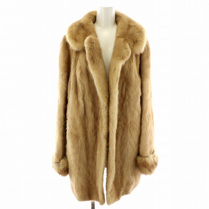 ファーコート ハーフ ミドル ミンク 毛皮 総裏地 刺繍 花柄 茶