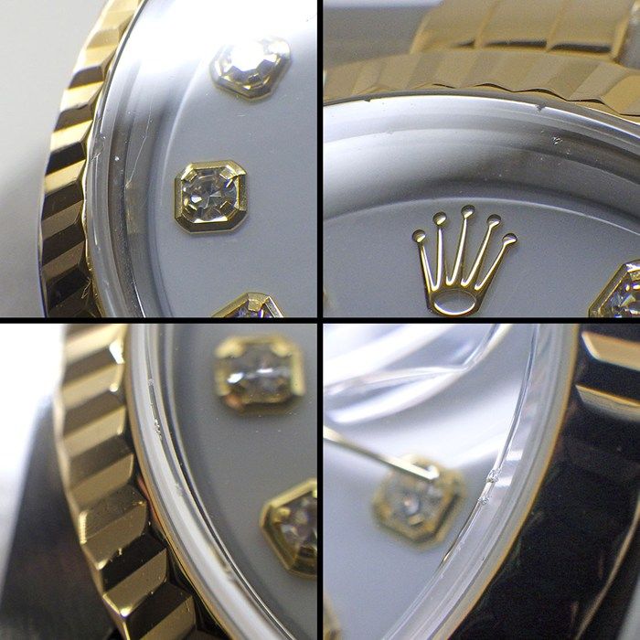 ロレックス Rolex 腕時計 デイトジャスト 79173G K番 2001年製 10ポイント ダイヤインデックス ホワイト文字盤 フルーテッドベゼル ジュビリーブレス K18YG SS 自動巻き 【中古】 ROLEX - ロレックス Rolex 腕時計 デイトジャスト 79173G K番 2001年製