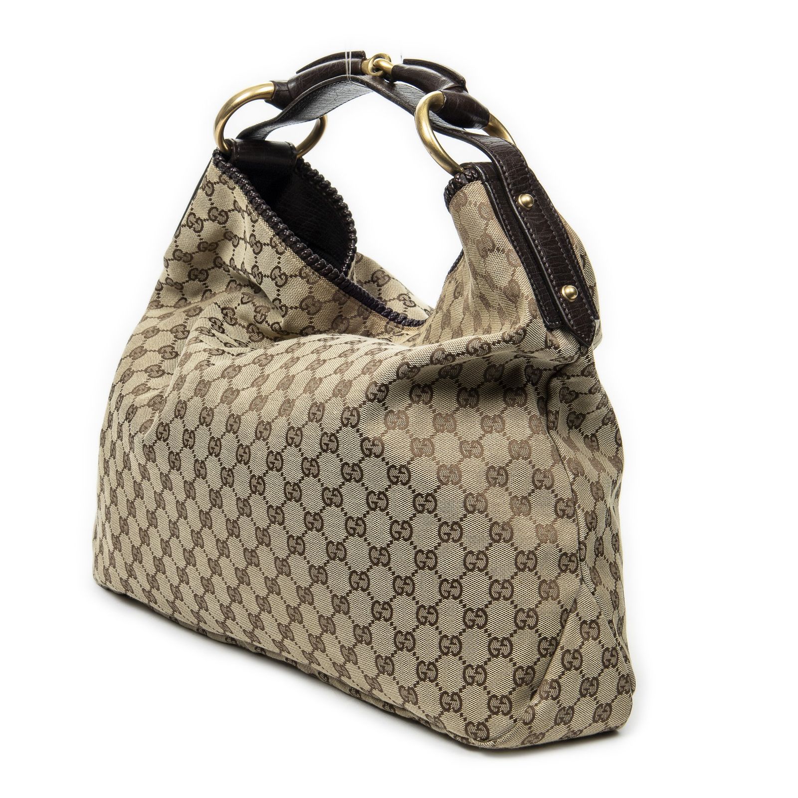 GUCCI グッチ大ホースビットホーボーブラウン ベージュGGキャンバスA