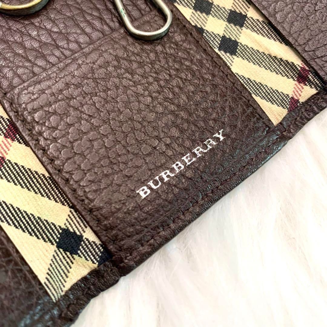 BURBERRY バーバリー ノバチェック三つ折りレザーキーケース シボ革5連