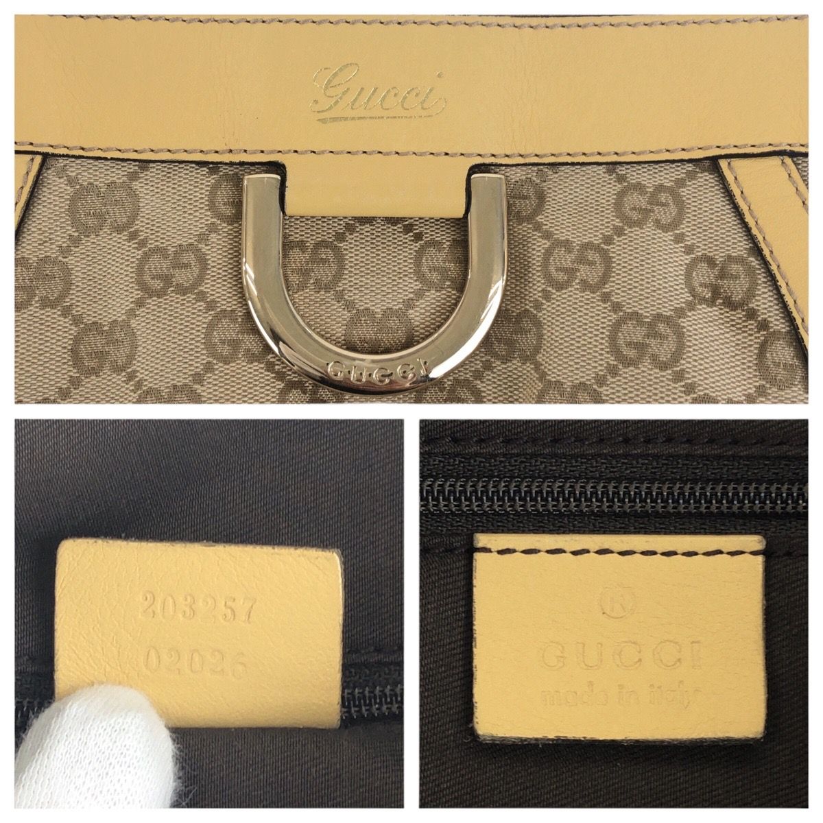 GUCCI グッチ ベージュ ゴールド金具 GGキャンバス/レザー