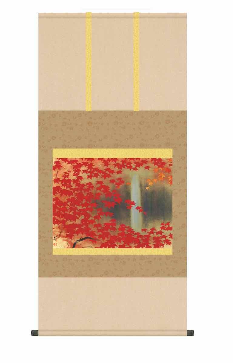 10年保証 掛け軸 名画複製画 滝に紅葉 川端 龍子(りゅうし) 尺五 桐