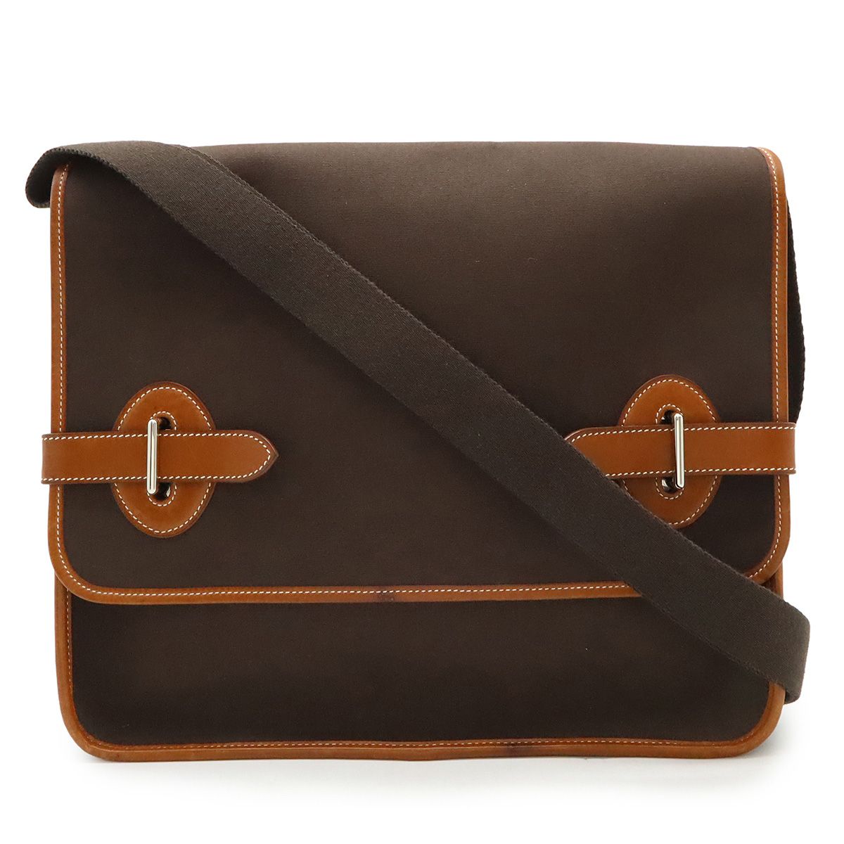 HERMES エルメス ブエナベンチュラPM メッセンジャーバッグ ショルダーバッグ トワルオフィシエ レザー ブラウン 茶 シルバー金具