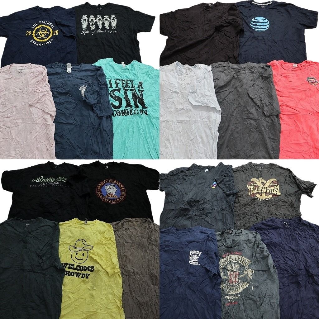 古着卸 まとめ売り カラーmix プリント 半袖Tシャツ 20枚セット (メンズ 2XL ) 企業 ATu0026T 無地 英文字プリント 中古 古着 MY5157