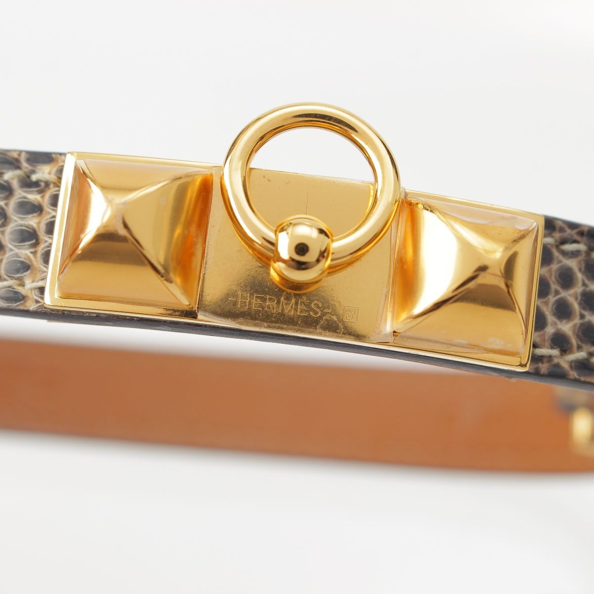 HERMES/エルメス リザード バングル/ブレスレット(グリーンxゴールド系