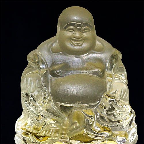 D433-12〕超透明 シトリン 布袋像 布袋様 布袋尊 彫刻 置物 台付き