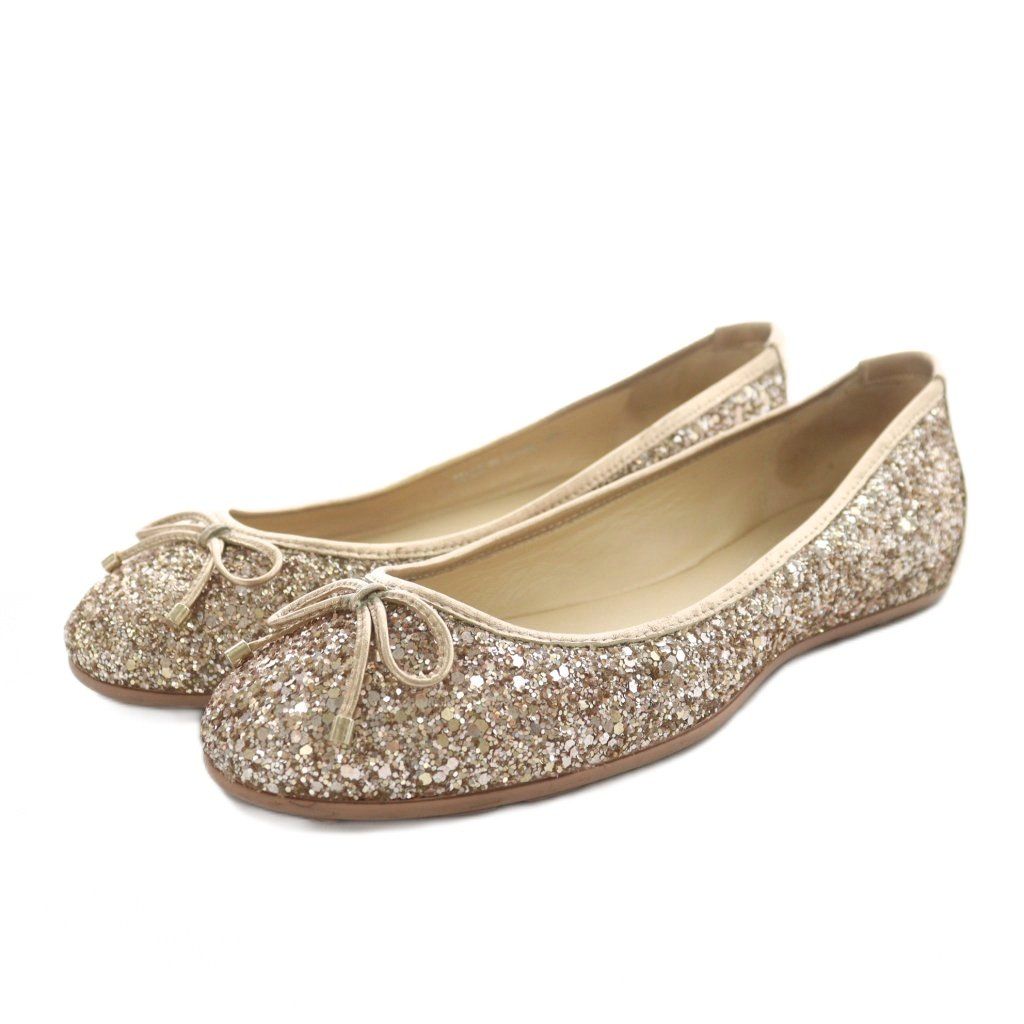 JIMMY CHOO グリッター バレエシューズ ゴールド ジミーチュウ JIMMY CHOO バレエシューズ フラットシューズ
