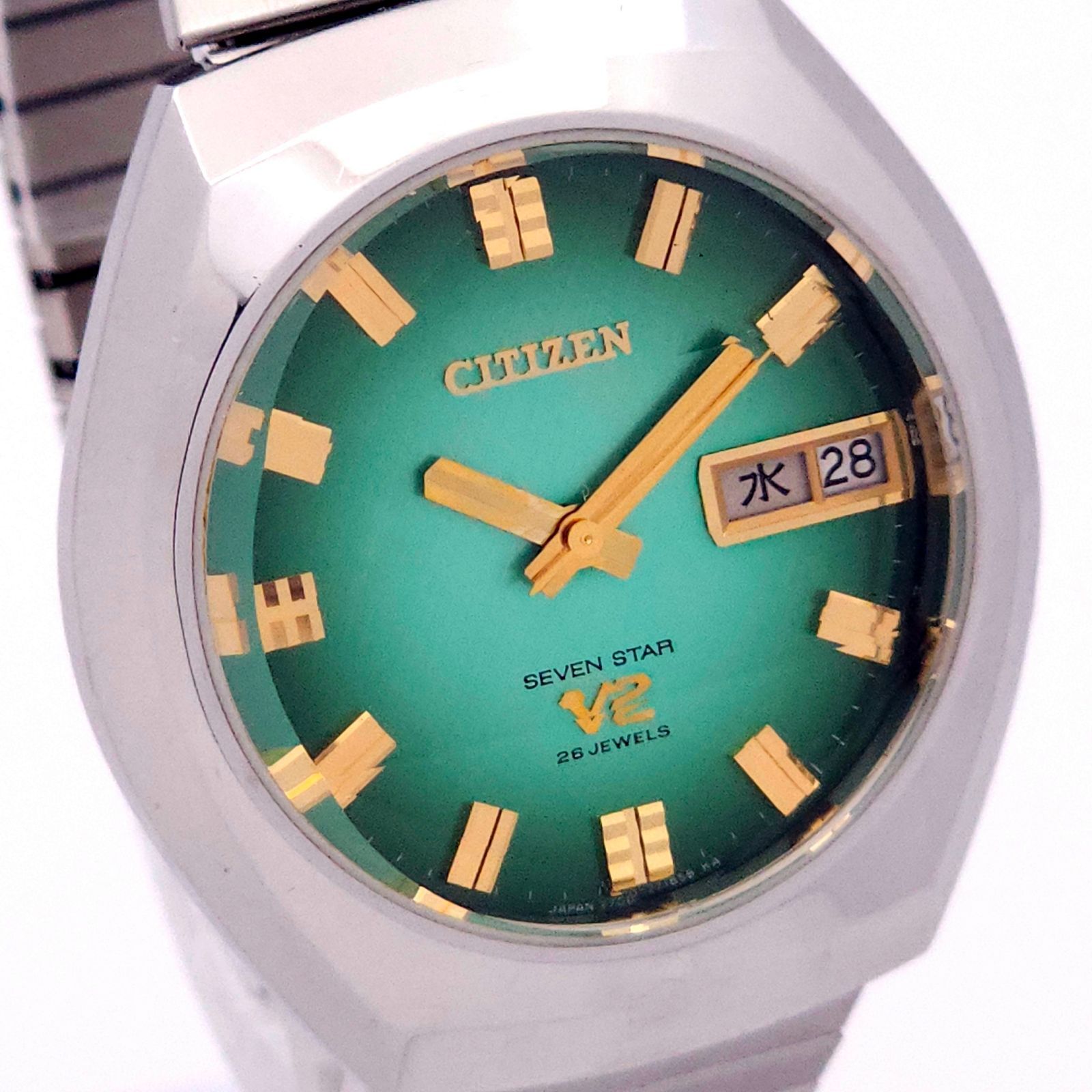 CITIZEN シチズン セブンスター V2 4-771150-K 自動巻 動作品 カットガラス 緑