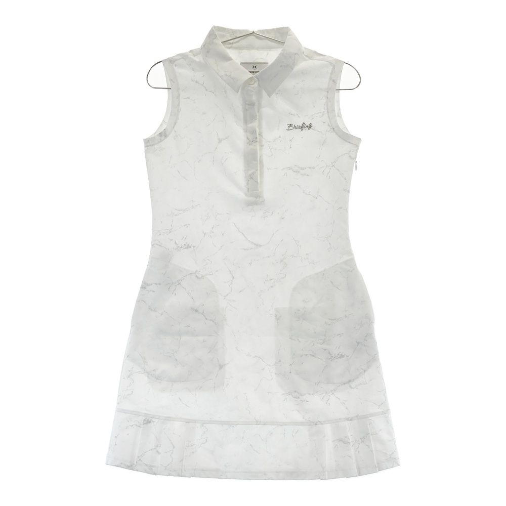 サイズ S BRIEFING GOLF ブリーフィング ノースリーブワンピース 裾プリーツ 総柄 ホワイト系 240101503978 ゴルフウェア レディース ストスト