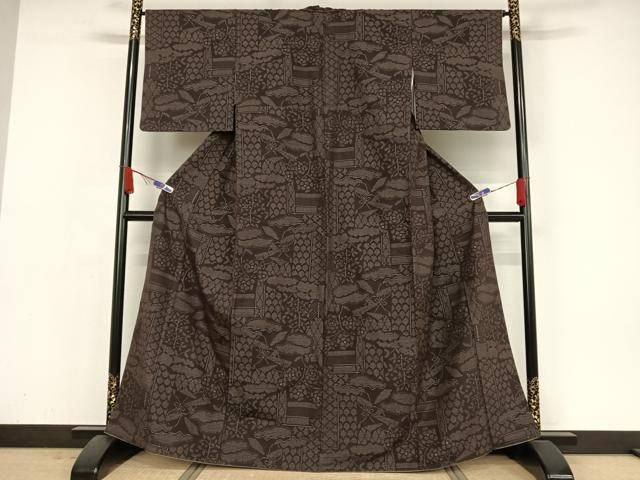 平和屋着物○結城紬 80亀甲 飾花文 正絹 逸品 AAAZ5009ck 平和屋着物