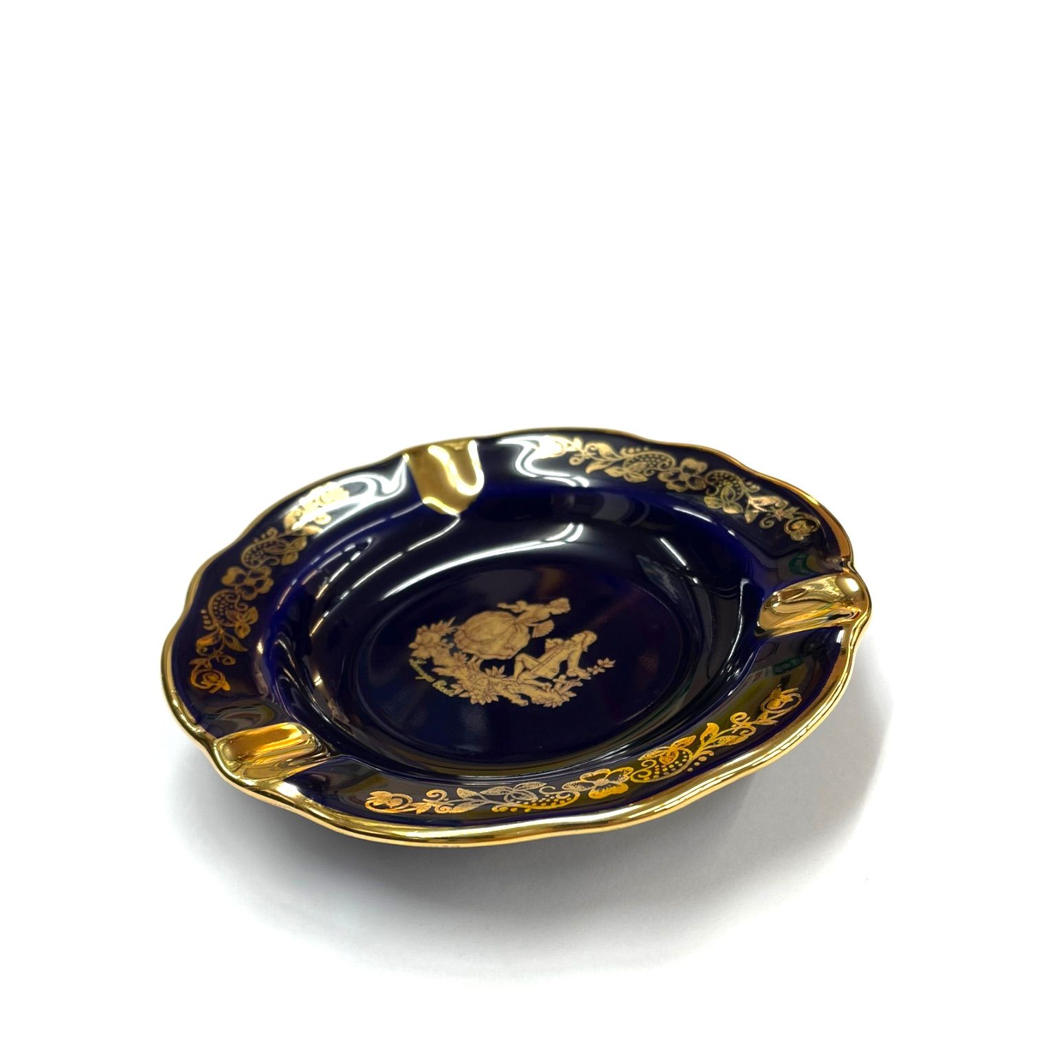 【美品】LIMOGES CASTEL リモージュ カステル 灰皿 ヨーロッパ フランス インテリア雑貨 22K GOLD プリント ブルー 青 金