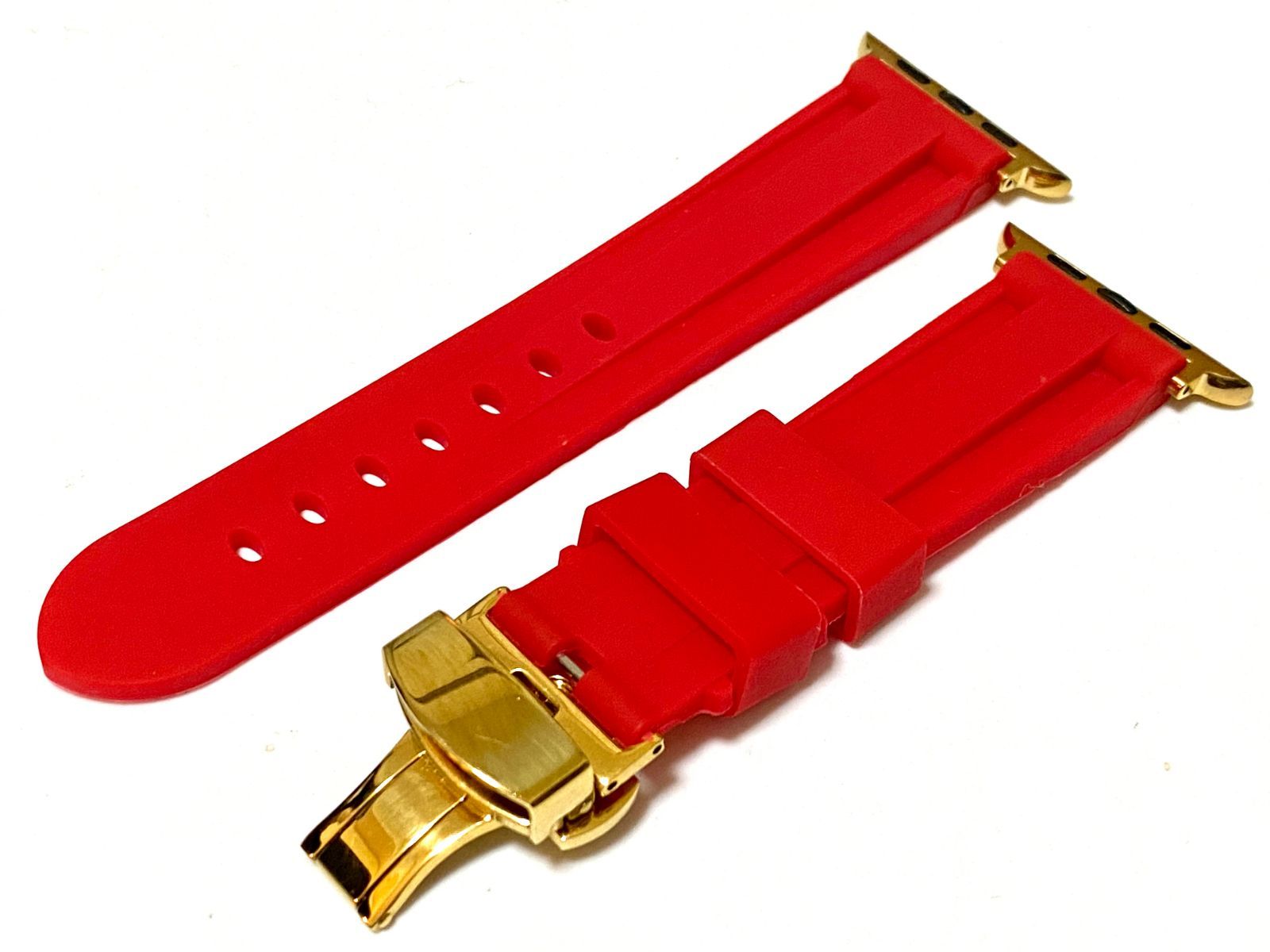 レッドゴールド★アップルウォッチ用　特殊処理済み　ラバーバンド　Apple Watch カスタム　ベルト　38mm 40mm41mm42mm 44mm 45mm 49mm ウルトラ　SE SE2 ultra 全サイズ在庫あり