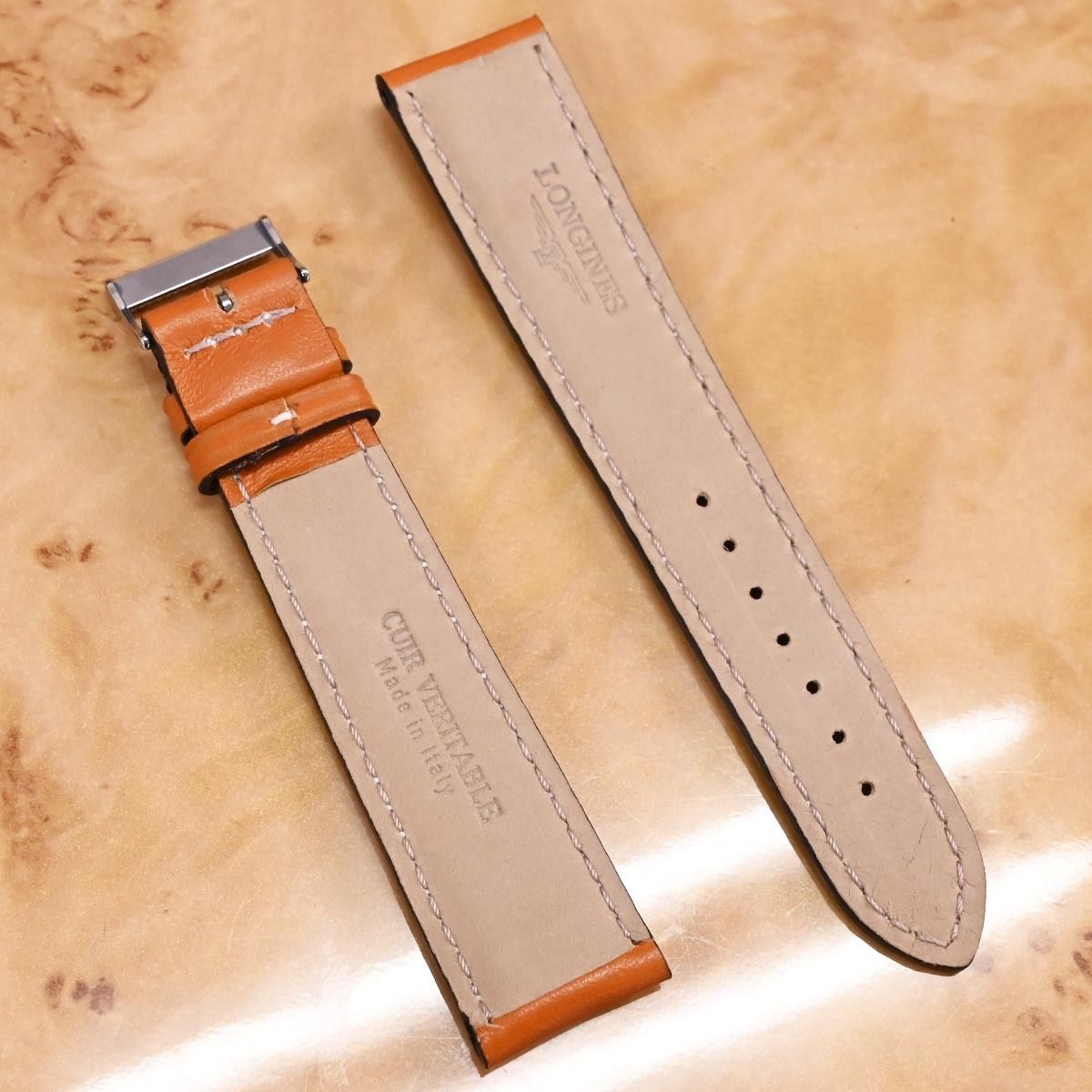 新品ロンジン純正ベルト&Dバックル21ｍｍ 本物 新品同 ロンジン 純正品 シルバー 尾錠 レザーベルト 21mm