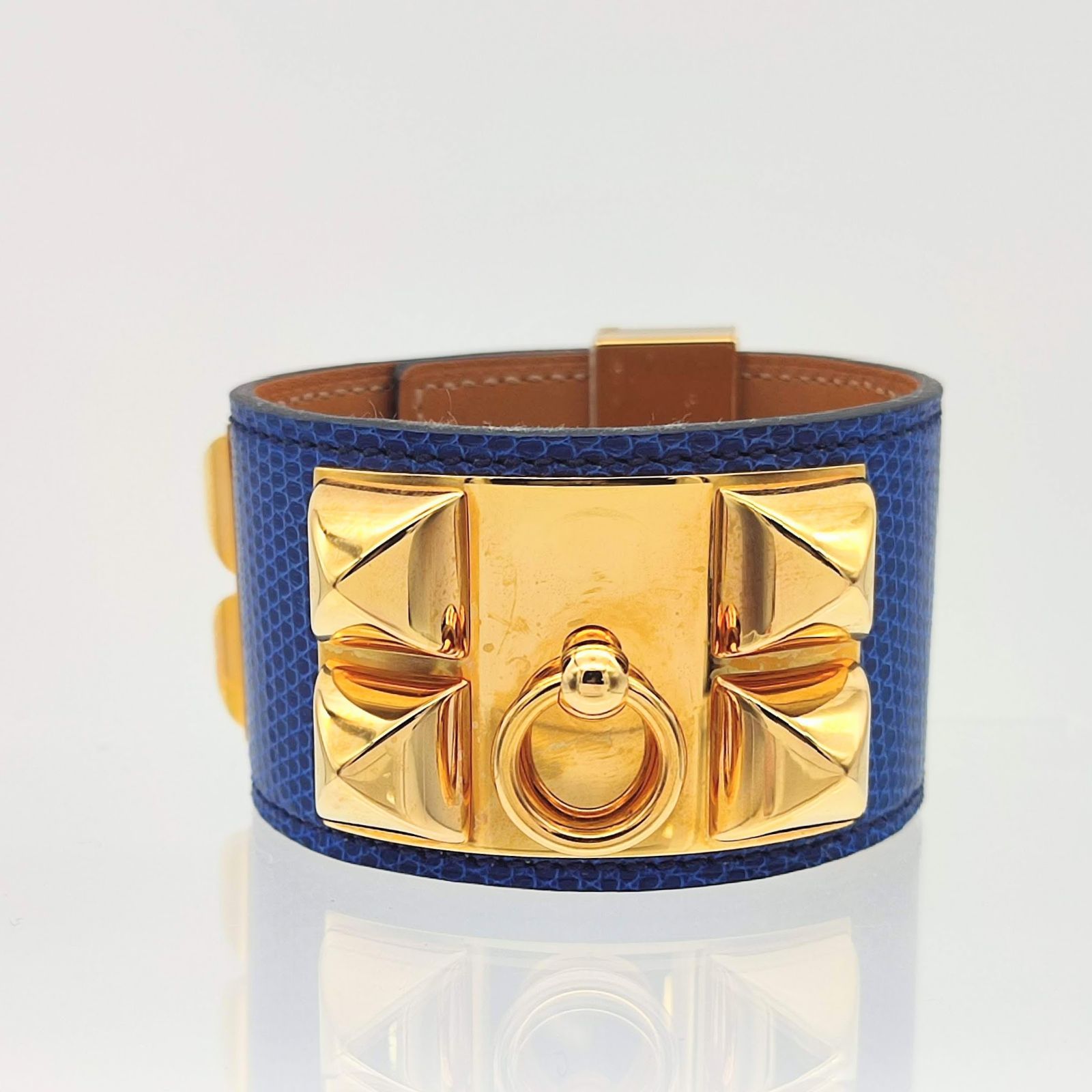 超美品】HERMES エルメス コリエドシアン ブルーリザード ゴールド 