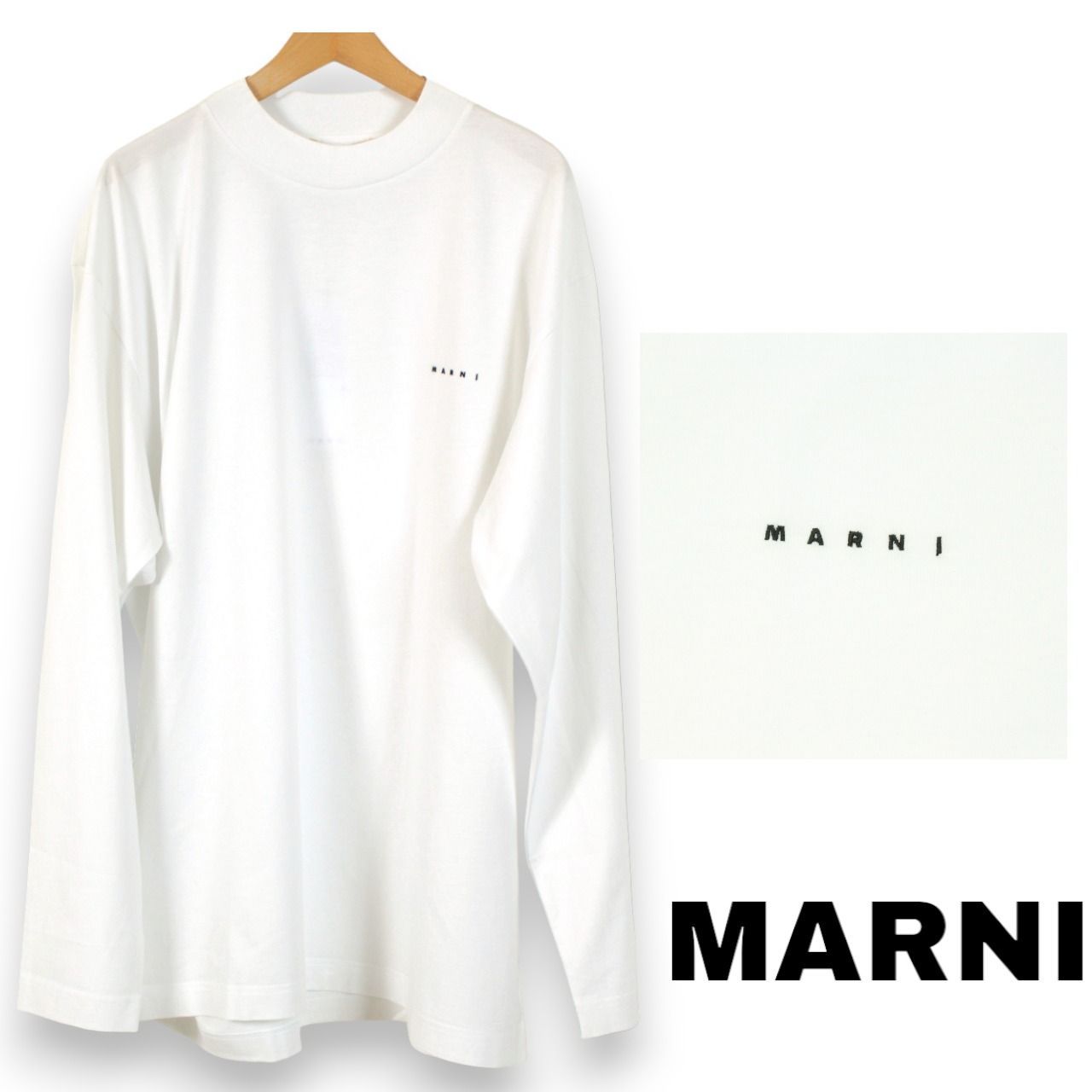 【新品】 マルニ　MARNI　メンズ　ロングスリーブTシャツ　ロンT　長袖Tシャツ　ミニロゴ　ホワイトポルトガル付属品