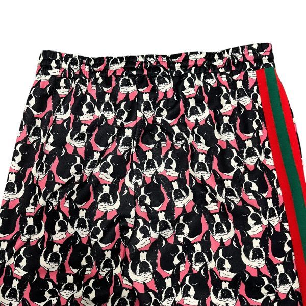 グッチ GUCCI パンツ フレンチブルドッグ 犬 ストライプ シェリー 黒 ピンク 赤 グリーン コットン M メンズ S 5 W 277