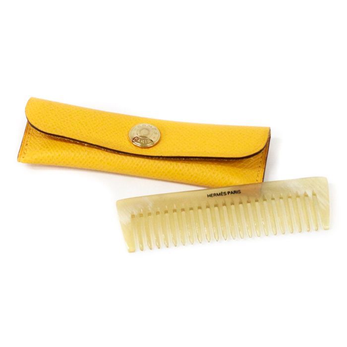 美品 HERMES エテュイペーニュ コーム 櫛 バッファローホーン イエロー