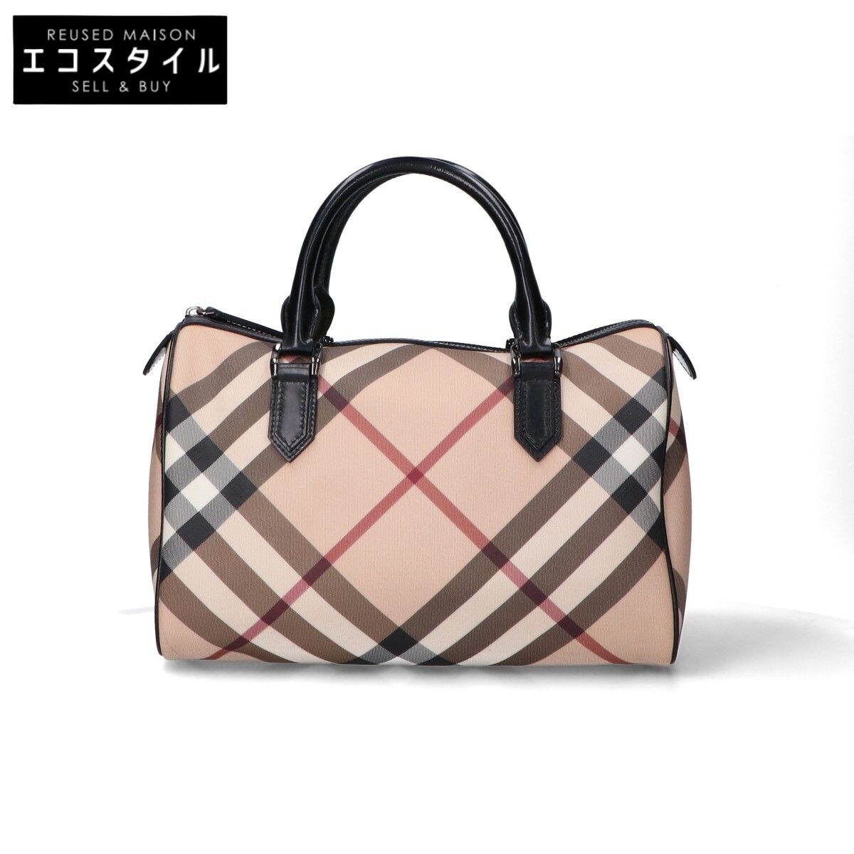 BURBERRY バーバリー PVC×レザー ノバチェック ミニ ブラック×ベージュ 