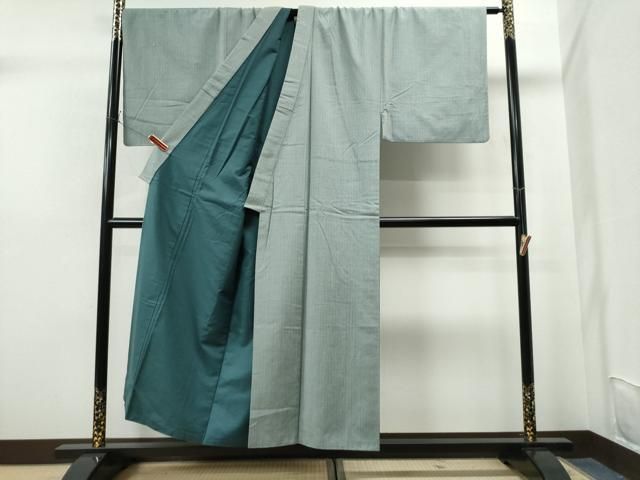 平和屋着物○男性 紬 アンサンブル 格子柄 キングサイズ 正絹 逸品