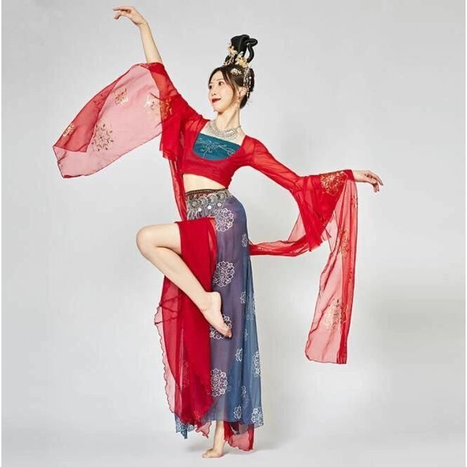 中華コスプレ衣装 敦煌古典舞踊 ダンス衣装 チャイナ風 飛天 天女 コスチューム 漢服 唐時代 中国風 アラビアン衣装 飄逸 華やか 華流 舞台
