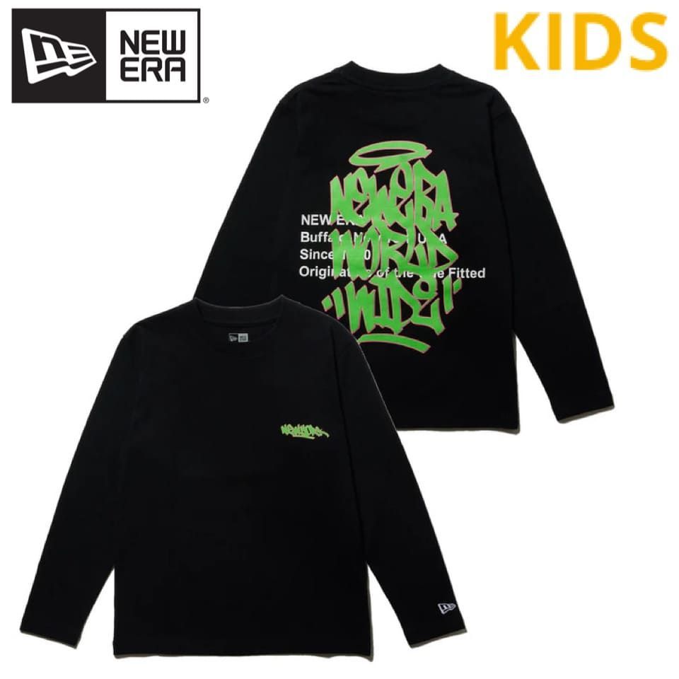 新品 NEWERA ニューエラ 正規品 ユース キッズ 長袖 Tシャツ 長袖Tシャツ ティーシャツ バックプリント グラフィティ タギング コットン 綿 子供用 ユニセックス 男の子 女の子 黒 ブラック 14325