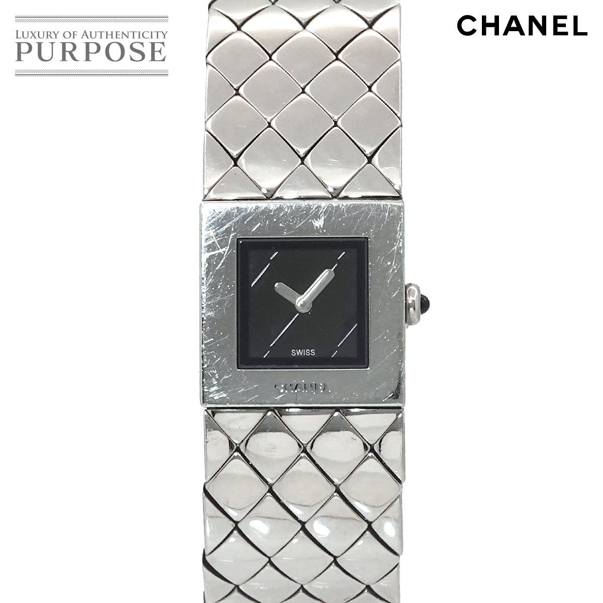 CHANEL ブラックレザー 腕時計　マトラッセ シャネル CHANEL マトラッセ H0009 ヴィンテージ レディース