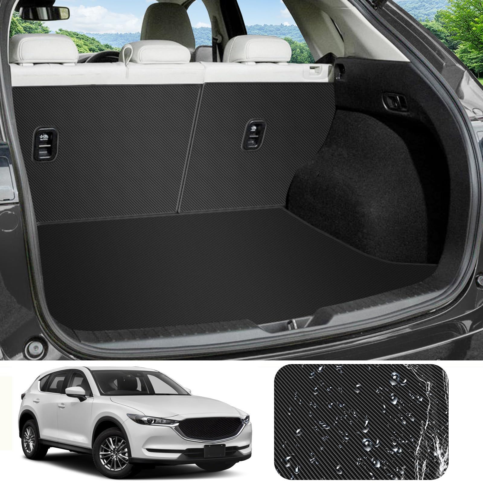 タイプC YORKNEIC マツダ CX-5 ラゲッジマット KF系 2017年? トランクマット 背もたれカバー 車種 シートバックカバー バックマット 合成革材質 カーゴマット 耐汚れ 防水 カーボン調 タイプC
