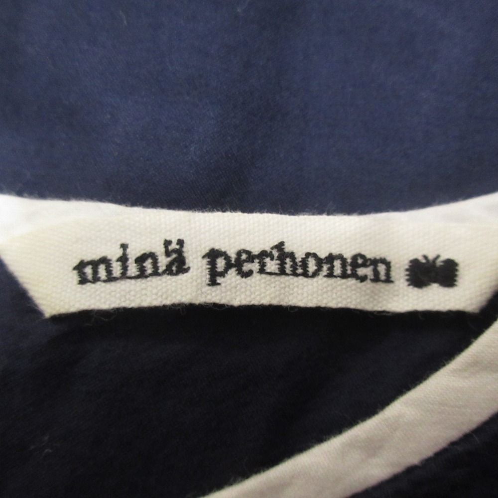 mina perhonen ミナペルホネン mountain bird シルクブレンド 長袖 丸襟 プルオーバー ピンタック ブラウス va1877 サイズ38 ネイビー レディース 古着 中古 mina perhonen ミナペルホネン mountain bird シルクブレンド