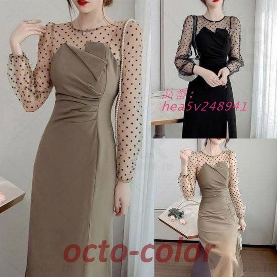パーティードレス 韓国 ワンピース お呼ばれ 膝丈 ブラック 謝恩会 お呼ばれ 20代 ドット柄 発表会 デート 上品 演奏会 レース 長袖 30代 おしゃれ hea5v248941