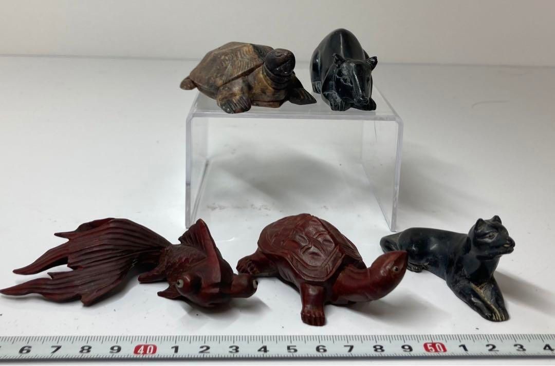 木彫 玉 動物置物 色々 293.5g 東金6-0229④