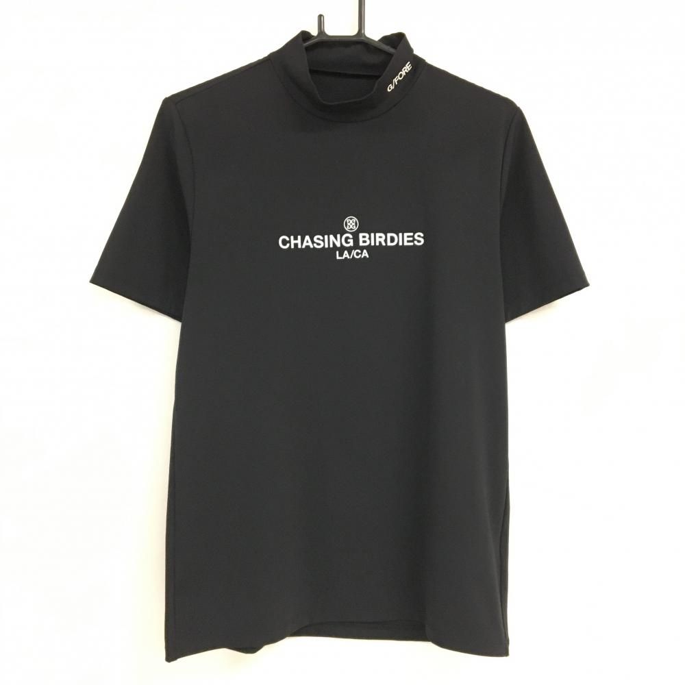 超美品】ジーフォア 半袖ハイネックシャツ 黒 ロゴ白 ストレッチ