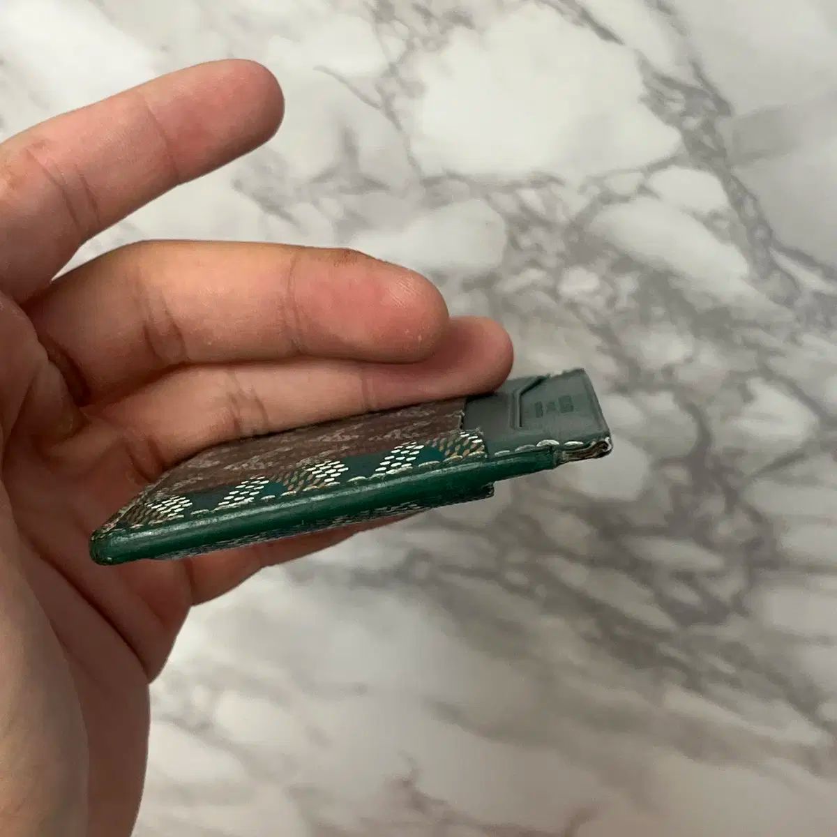  OS鑑定書付ゴヤール サン ルイ カードウォレット グリーン 長財布 小物