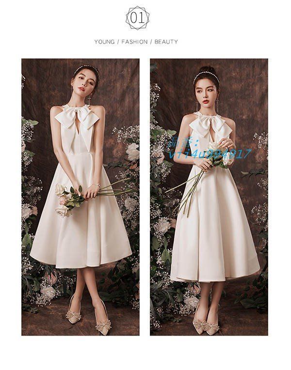 パーティーや演奏会に！膝丈で使いやすい清楚なホルターネックドレス