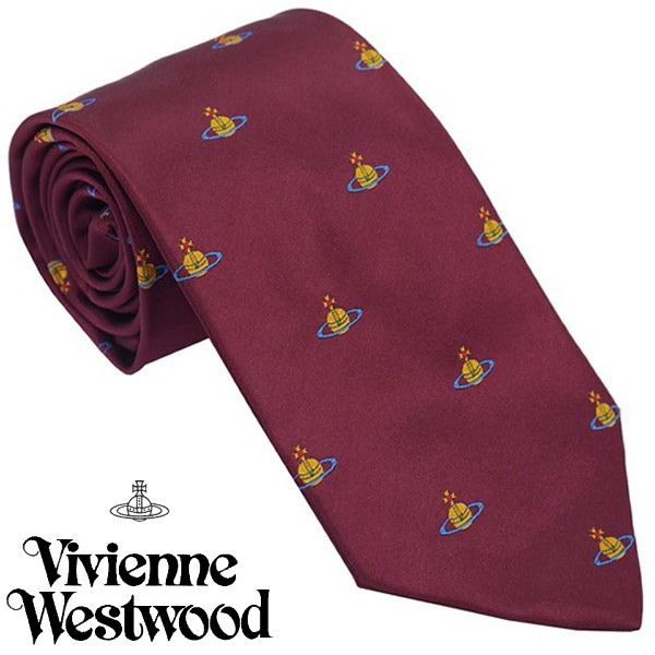 Vivienne Westwood ヴィヴィアン・ウェストウッド ネクタイ クレスト柄 ワイン系 イタリー製 シルク100％ 81050004-W00ZY-I409-WINE AW24 Vivienne Westwood ヴィヴィアン・ウエストウッド ネクタイ クレスト柄
