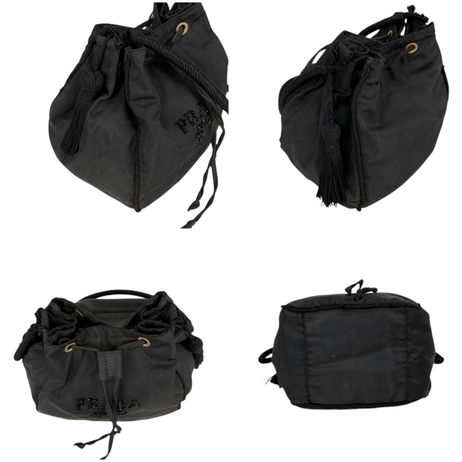 プラダ PRADA 巾着型 ミニショルダーバッグ ビーズロゴ タッセル