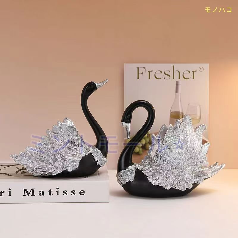 新品?未使用】 オブジェ 置物 ブラックスワン 黒い白鳥 高級感 2個