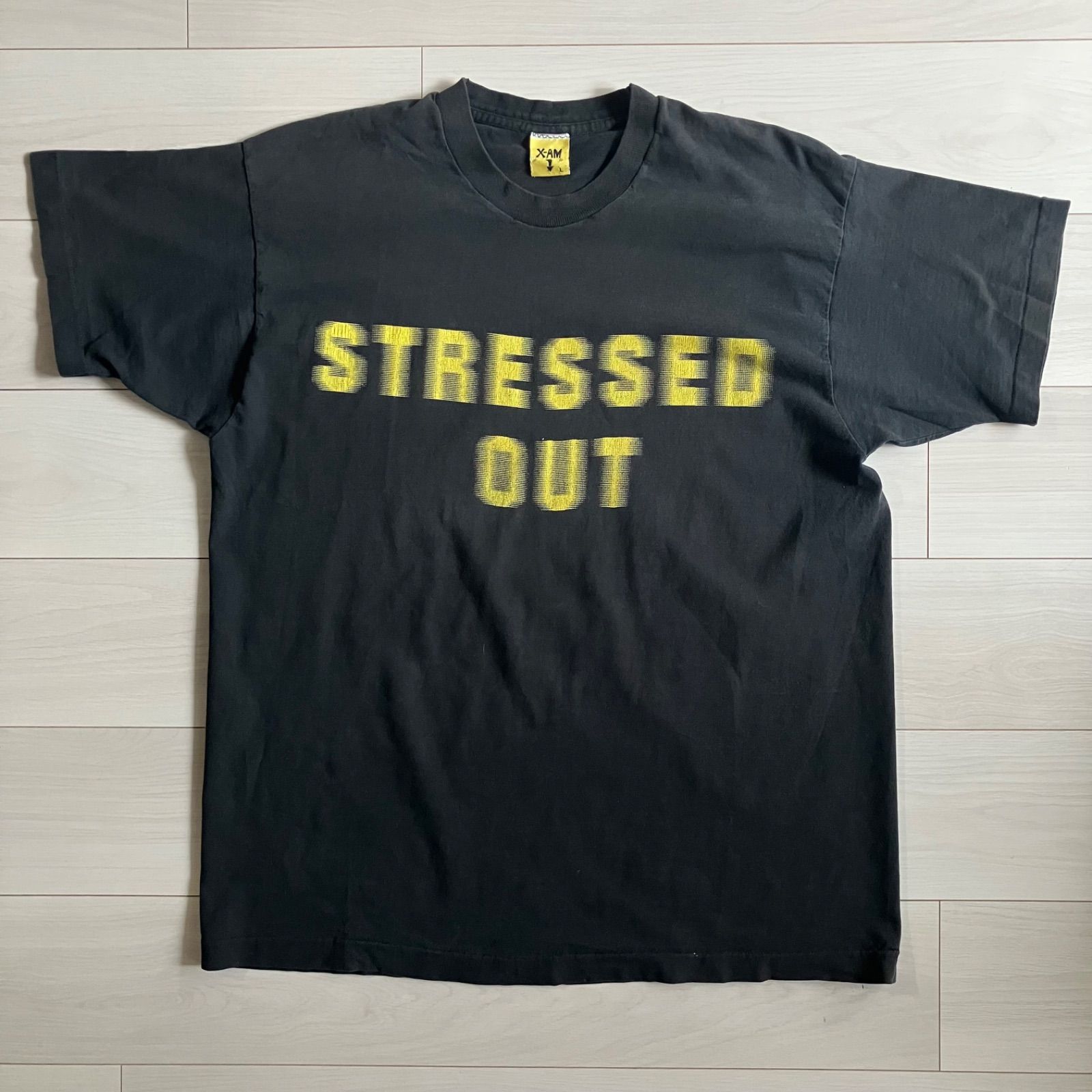 90s～ stressed out Tシャツ モーション文字 モザイク文字 ぼかし文字